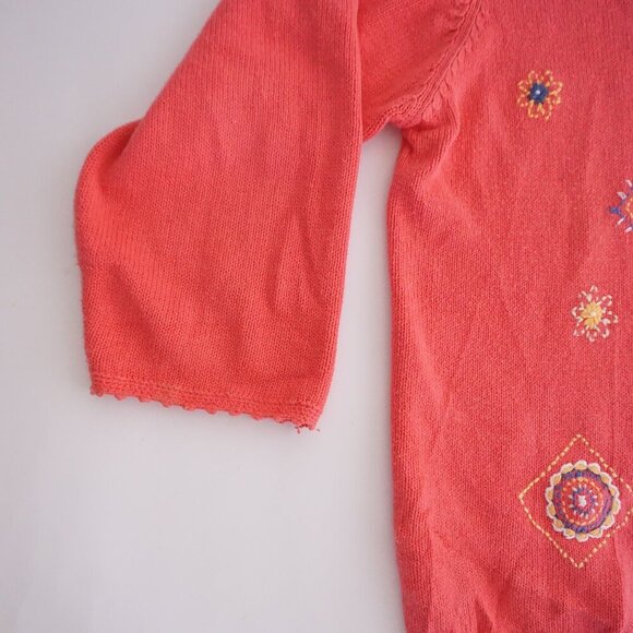 Vintage Tabi Coral Knit w Floral Aztec Cotton Blend Button Cardigan Sweater Xl - Picture 9 of 11